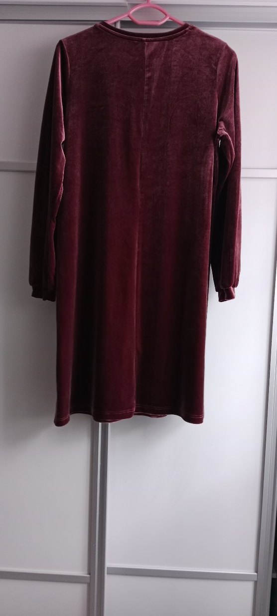 Bordo kadife Midi  Elbise - Görsel 3