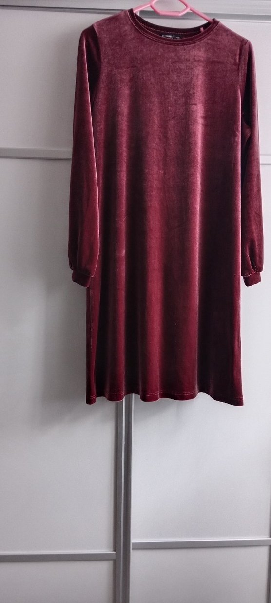 Bordo kadife Midi  Elbise - Görsel 2