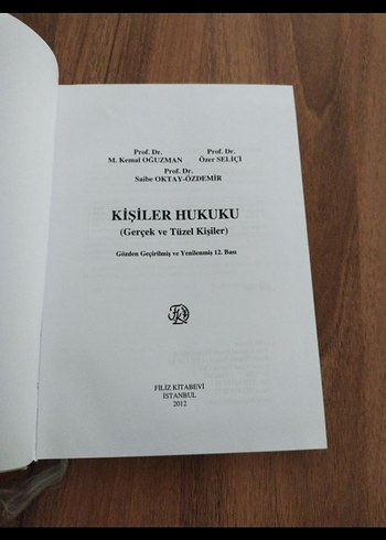  Kişiler Hukuku - Gerçek ve Tüzel Kişiler Kitabı