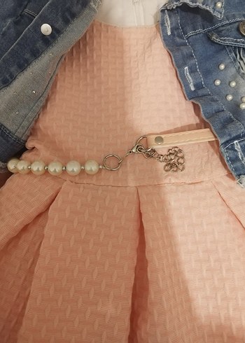 Nakışlı Pembe Kemerli Kız Elbisesi - Görsel 3