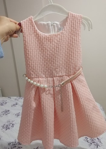 Nakışlı Pembe Kemerli Kız Elbisesi - Görsel 4