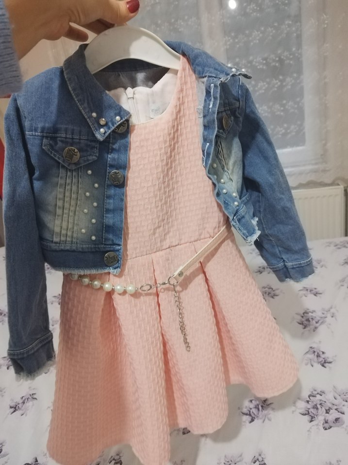 Nakışlı Pembe Kemerli Kız Elbisesi - Görsel 5