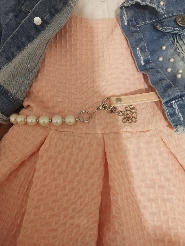 Nakışlı Pembe Kemerli Kız Elbisesi - Görsel 3