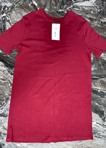 l Beden bordo Renk Bordo Kısa Kollu Salaş Midi Elbise