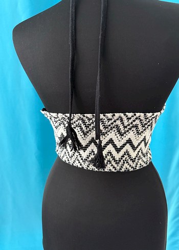 Crop halter yaka zigzag desen triko - Görsel 3