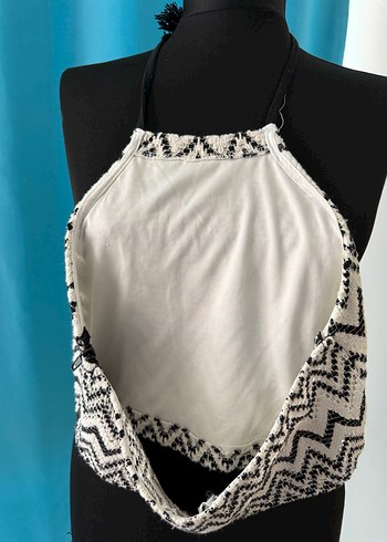 Crop halter yaka zigzag desen triko - Görsel 5