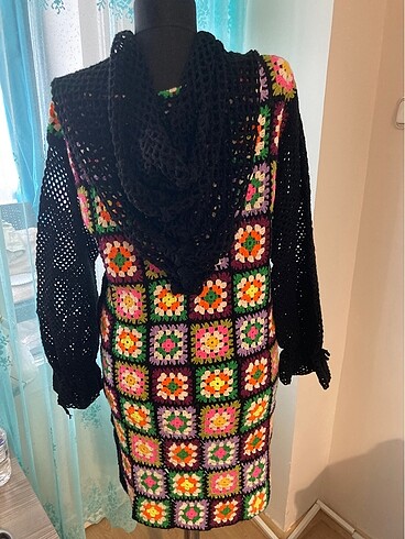 Yün elbise kapüşonlu  el işi / 38/40 beden - Görsel 3