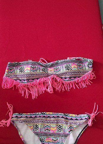 Püsküllü Bohem Renkli Bikini