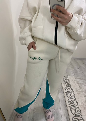 Beyaz Bağcıklı Rahat Kesim Kadın Eşofman - Görsel 5