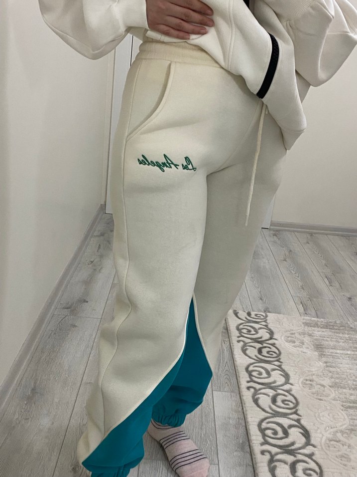 Beyaz Bağcıklı Rahat Kesim Kadın Eşofman - Görsel 2