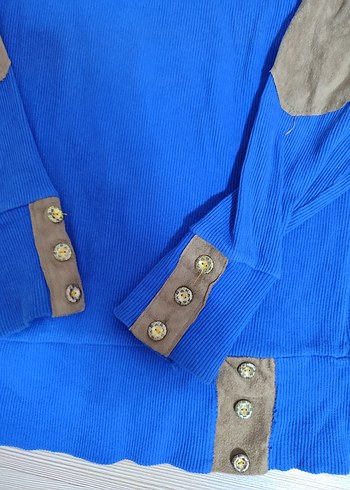 Düğmeli Mavi Kadın Sweatshirt - Görsel 6