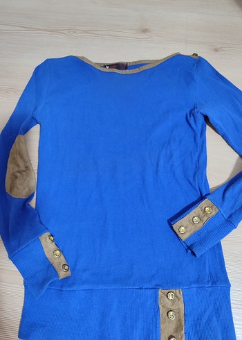 Düğmeli Mavi Kadın Sweatshirt - Görsel 3