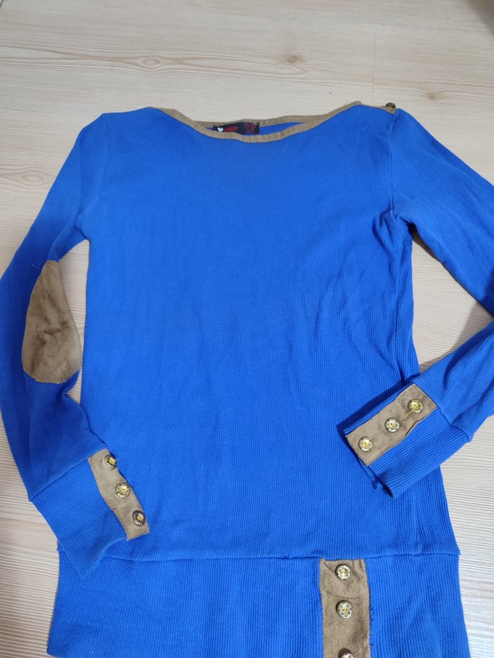 Düğmeli Mavi Kadın Sweatshirt - Görsel 3