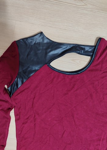 Bordo Uzun Kollu Kadın Tişört - Görsel 2