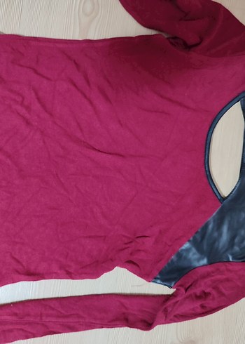 Bordo Uzun Kollu Kadın Tişört - Görsel 3