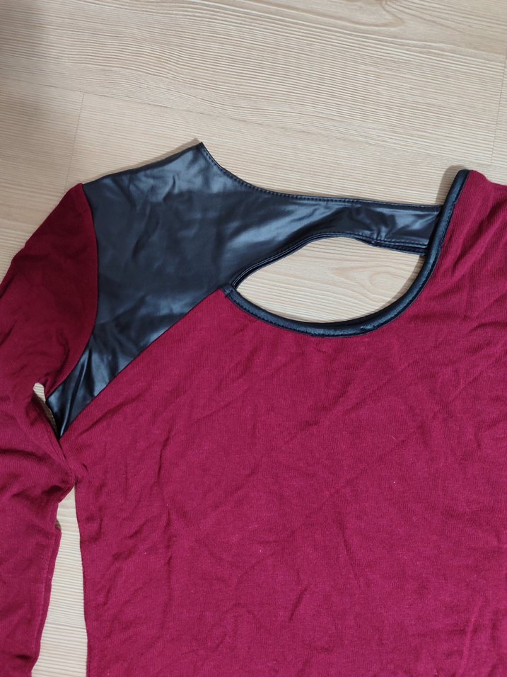 Bordo Uzun Kollu Kadın Tişört - Görsel 2