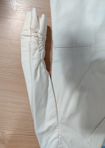 Kadın Beyaz Düğmeli Midi Blazer Ceket - Görsel 17