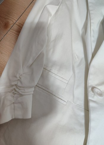 Kadın Beyaz Düğmeli Midi Blazer Ceket - Görsel 2