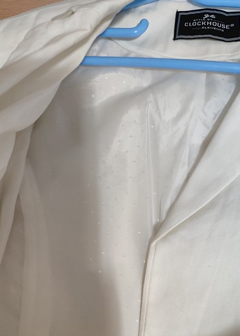 Kadın Beyaz Düğmeli Midi Blazer Ceket - Görsel 12