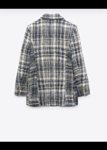 Düğmeli Gri Kareli Kadın Blazer - Görsel 7