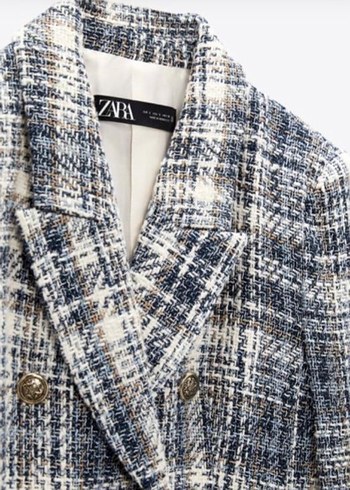 Düğmeli Gri Kareli Kadın Blazer - Görsel 4