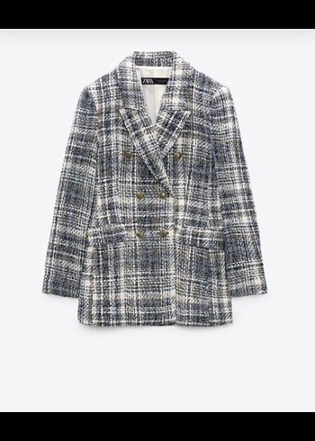 Düğmeli Gri Kareli Kadın Blazer - Görsel 6