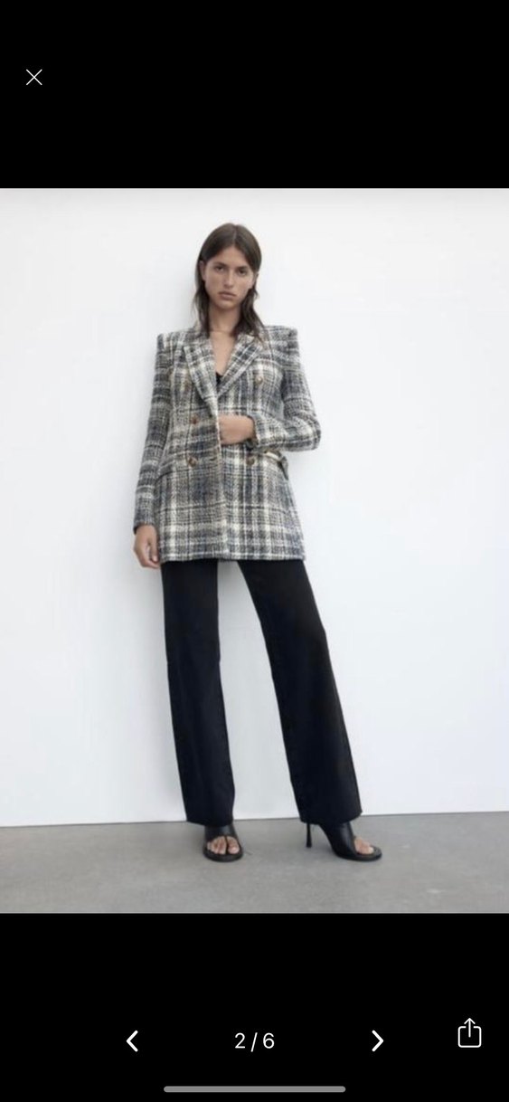 Düğmeli Gri Kareli Kadın Blazer - Görsel 2