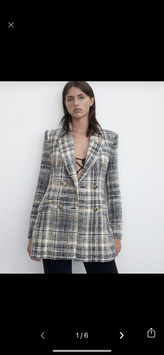 Düğmeli Gri Kareli Kadın Blazer - Görsel 5