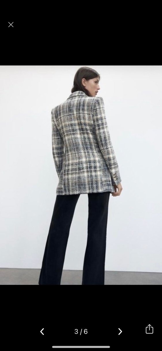 Düğmeli Gri Kareli Kadın Blazer - Görsel 3