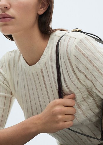 Bej Çizgili Kadın Triko - Görsel 2