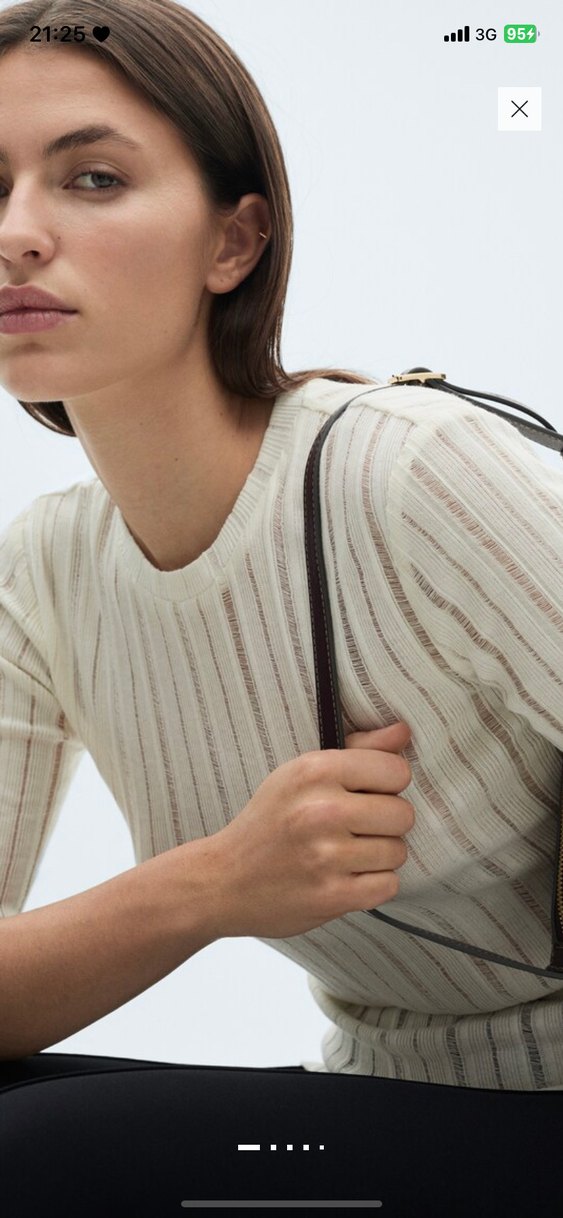 Bej Çizgili Kadın Triko - Görsel 2