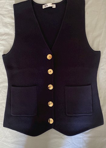 Düğmeli Lacivert Süet Kadın Yelek - Görsel 2