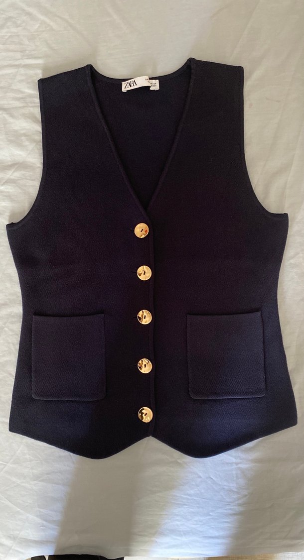 Düğmeli Lacivert Süet Kadın Yelek - Görsel 2