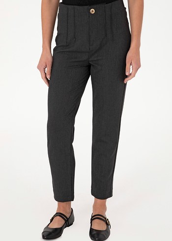 Gri Keten Kadın Pantolon Midi Boy Rahat Kesim - Görsel 2