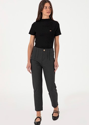 Gri Keten Kadın Pantolon Midi Boy Rahat Kesim - Görsel 3