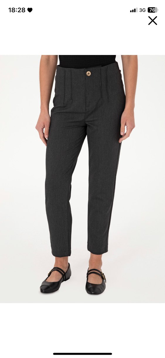 Gri Keten Kadın Pantolon Midi Boy Rahat Kesim - Görsel 2