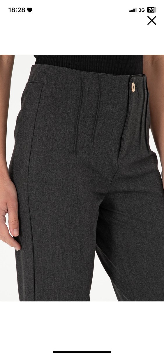 Gri Keten Kadın Pantolon Midi Boy Rahat Kesim - Görsel 5