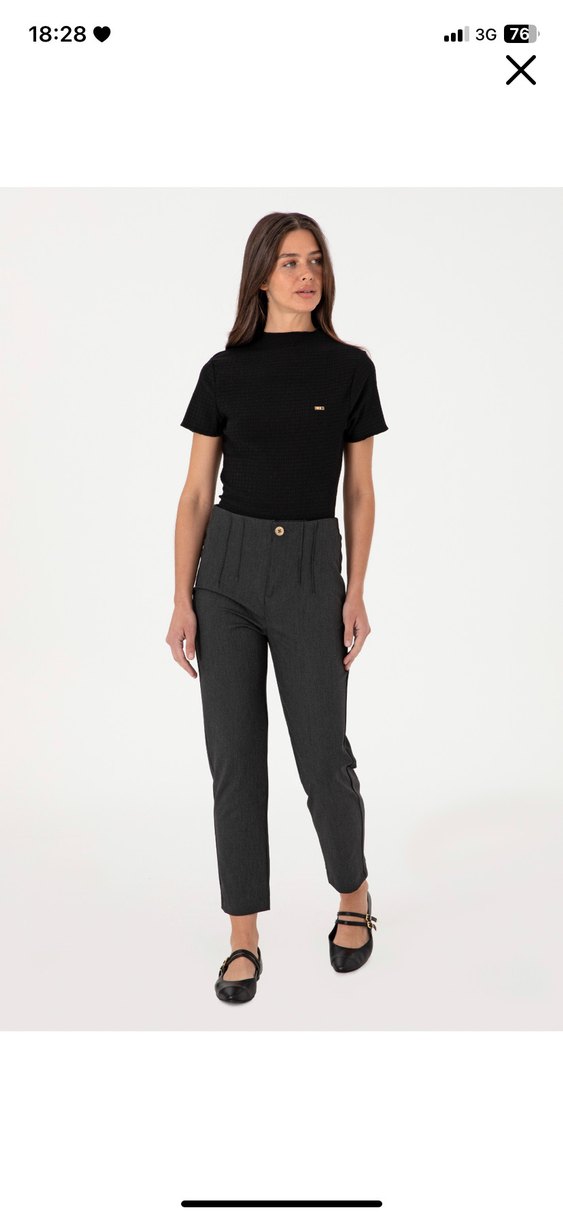 Gri Keten Kadın Pantolon Midi Boy Rahat Kesim - Görsel 3