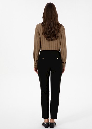 Düğmeli Bej Kadın Ofis Pantolonu - Görsel 4