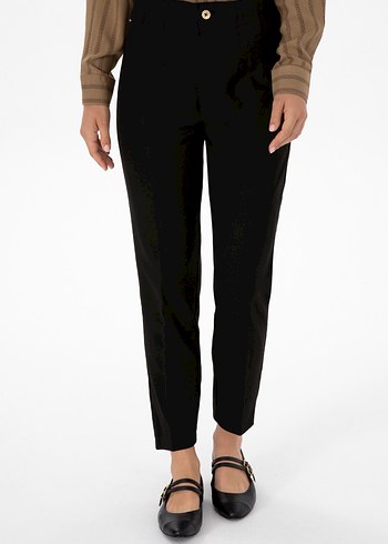 Düğmeli Bej Kadın Ofis Pantolonu - Görsel 2