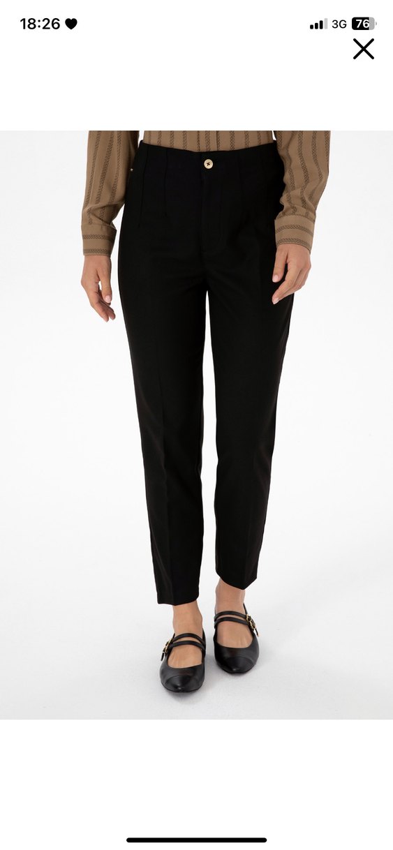 Düğmeli Bej Kadın Ofis Pantolonu - Görsel 2