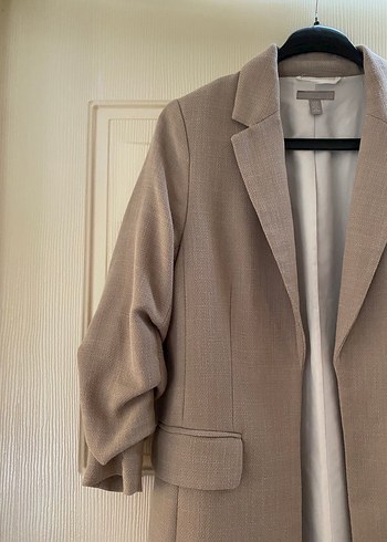 Bej Kadın Keten Midi Blazer - Görsel 3