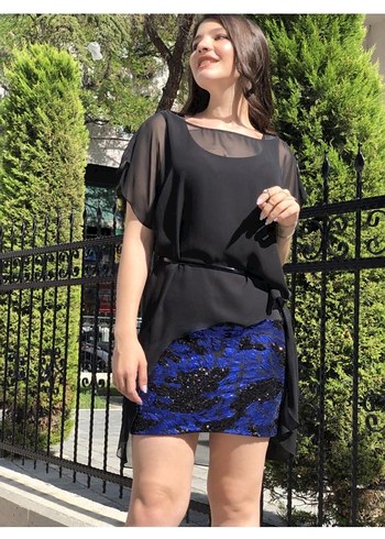 Ayhan- Eteği Simli Abiye Kısa Elbise - Görsel 6