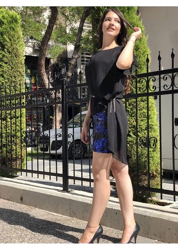 Ayhan- Eteği Simli Abiye Kısa Elbise - Görsel 5