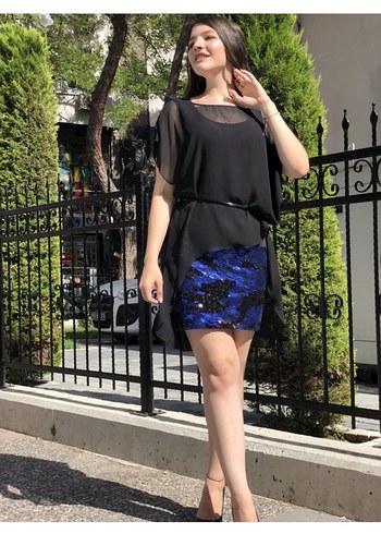 Ayhan- Eteği Simli Abiye Kısa Elbise - Görsel 7