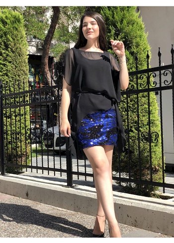 Ayhan- Eteği Simli Abiye Kısa Elbise - Görsel 4