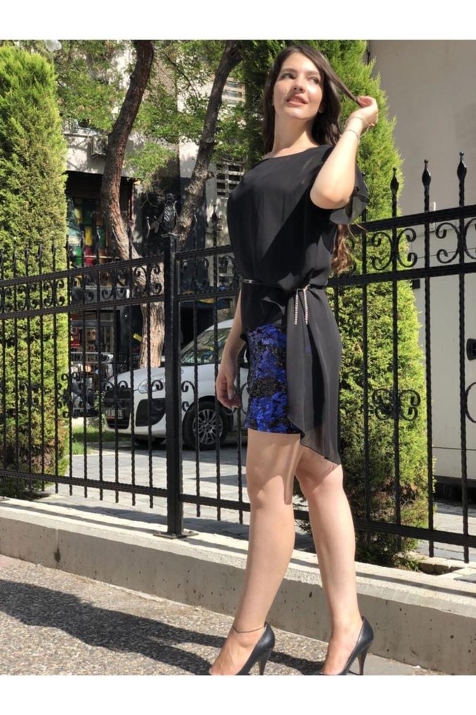 Ayhan- Eteği Simli Abiye Kısa Elbise - Görsel 5