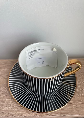Beden H&M HOME Eski sezon Altın Detaylı Siyah Beyaz Çizgili Fincan