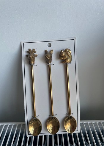 H&M Home Altın Renkli Hayvan Figürlü 3'lü Kaşık Seti