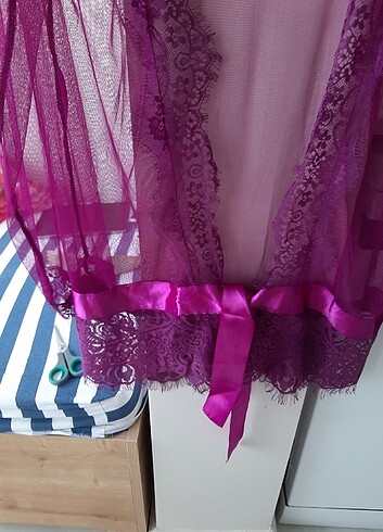 Tül detayli sabahlik - Görsel 3